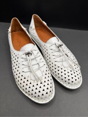 Lonza-JABIN, Women’s White Perforated Leather Casual Shoes, Size:38